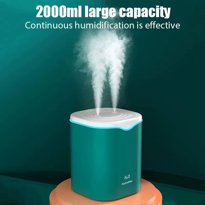 2000ml Large Capacity USB Humidifier – Double Spray Cool Mist & Essential Oil Diffuser