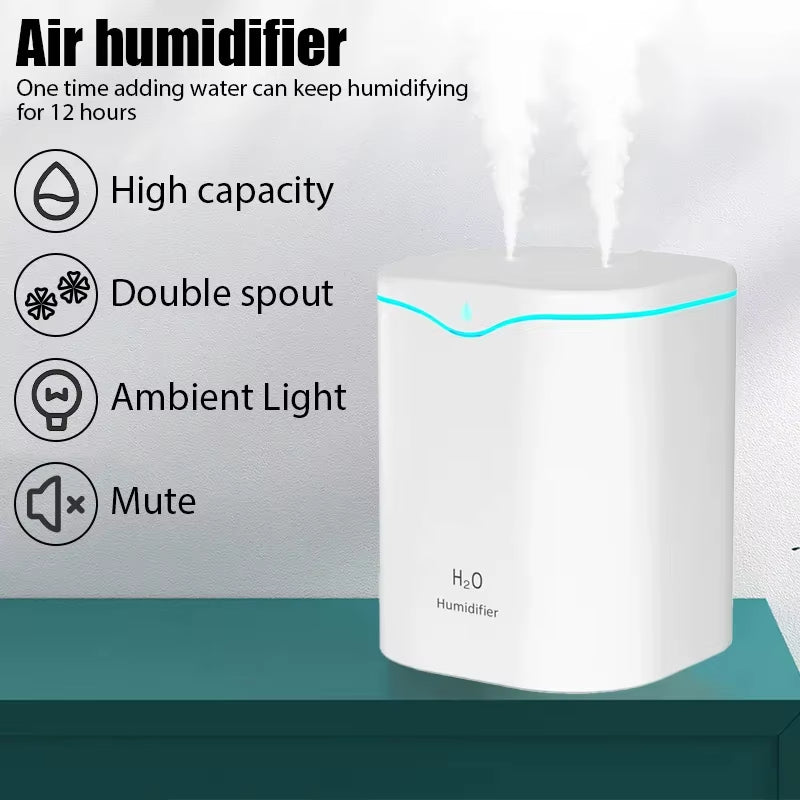 2000ml Large Capacity USB Humidifier – Double Spray Cool Mist & Essential Oil Diffuser