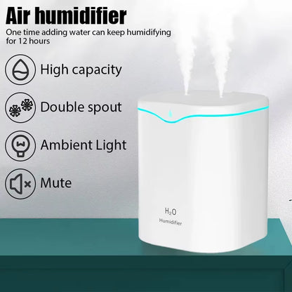 2000ml Large Capacity USB Humidifier – Double Spray Cool Mist & Essential Oil Diffuser